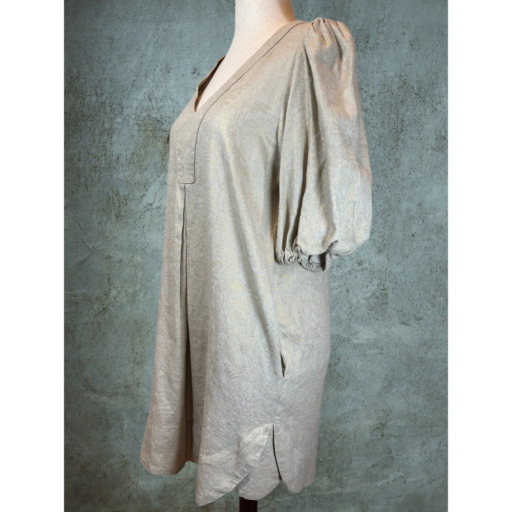 Cynthia Rowley Linen Blend Metallic Taupe Oversized Shift Dress M Lagenlook